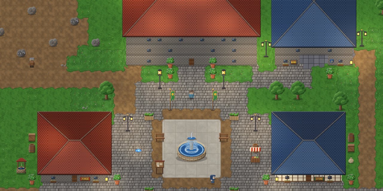 The fountain square of Emerald Haven, the king's castle behind it